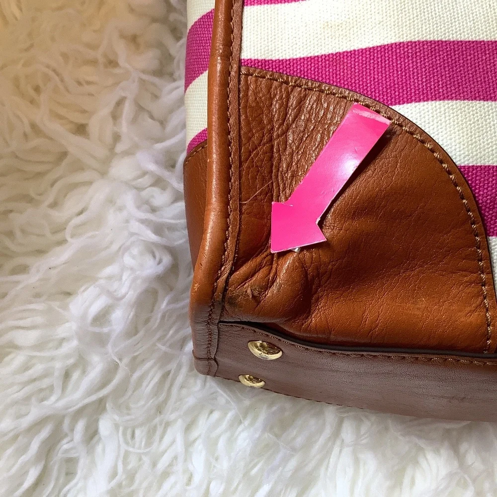 MICHAEL Michael KORS Fusia/pink and White Striped Canvas leather Hamilton Large - Picture 7 of 15